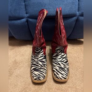 Roper Red and Black Zebra Print Heeled Boots